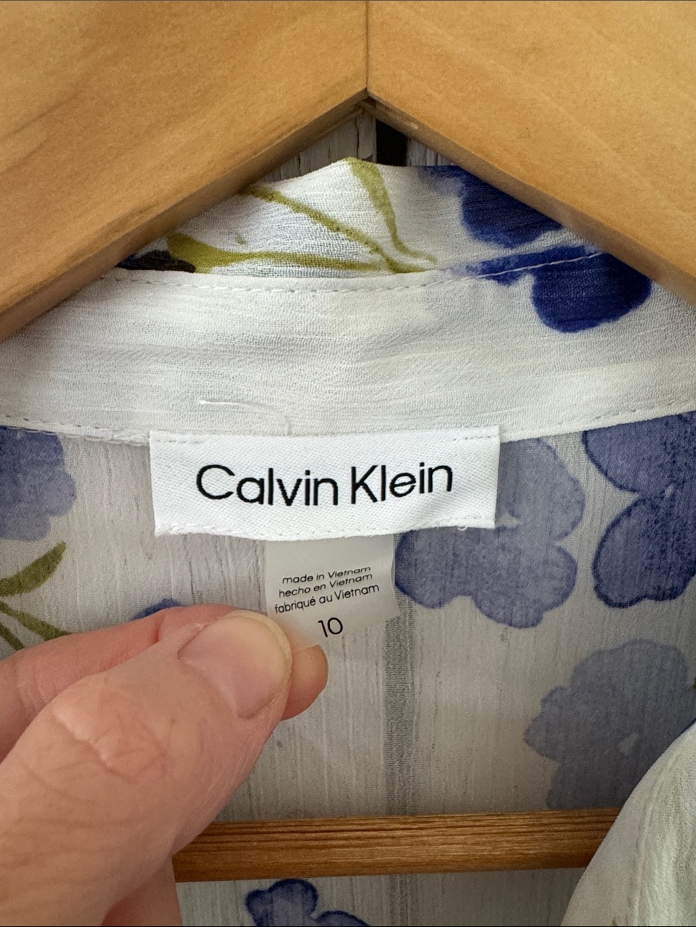 Calvin Klein White Midi Shirt Dress with Blue Floral Print - Picture 4 of 8